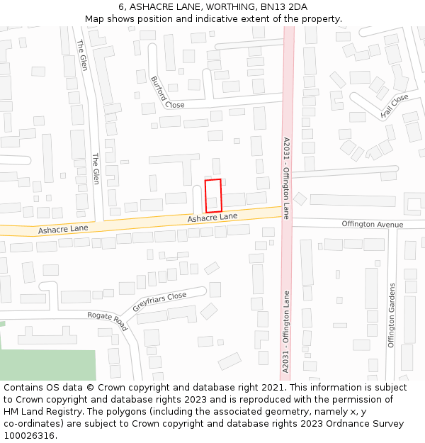 6, ASHACRE LANE, WORTHING, BN13 2DA: Location map and indicative extent of plot