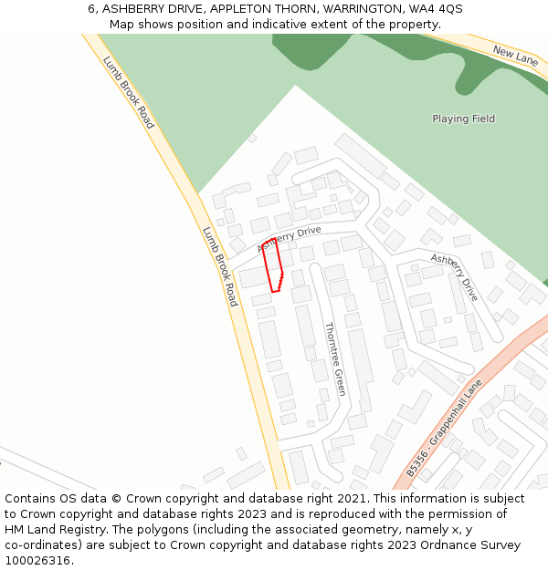 6, ASHBERRY DRIVE, APPLETON THORN, WARRINGTON, WA4 4QS: Location map and indicative extent of plot