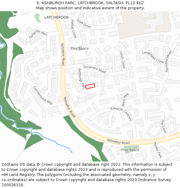 6, ASHBURGH PARC, LATCHBROOK, SALTASH, PL12 4XZ: Location map and indicative extent of plot