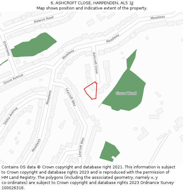 6, ASHCROFT CLOSE, HARPENDEN, AL5 1JJ: Location map and indicative extent of plot