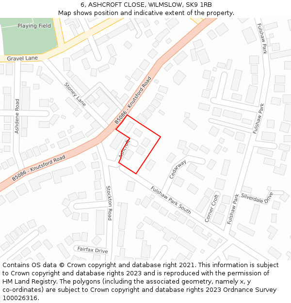 6, ASHCROFT CLOSE, WILMSLOW, SK9 1RB: Location map and indicative extent of plot