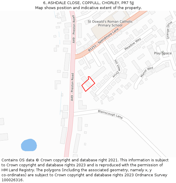 6, ASHDALE CLOSE, COPPULL, CHORLEY, PR7 5JJ: Location map and indicative extent of plot