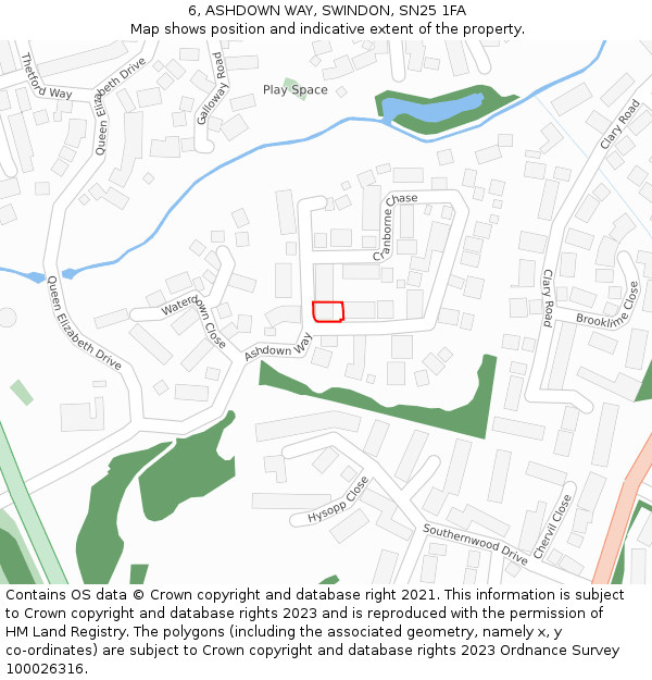 6, ASHDOWN WAY, SWINDON, SN25 1FA: Location map and indicative extent of plot