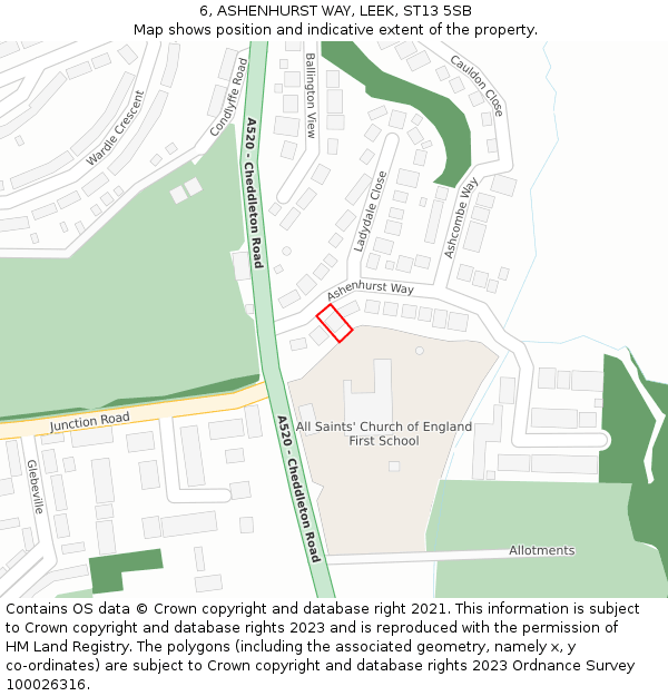 6, ASHENHURST WAY, LEEK, ST13 5SB: Location map and indicative extent of plot