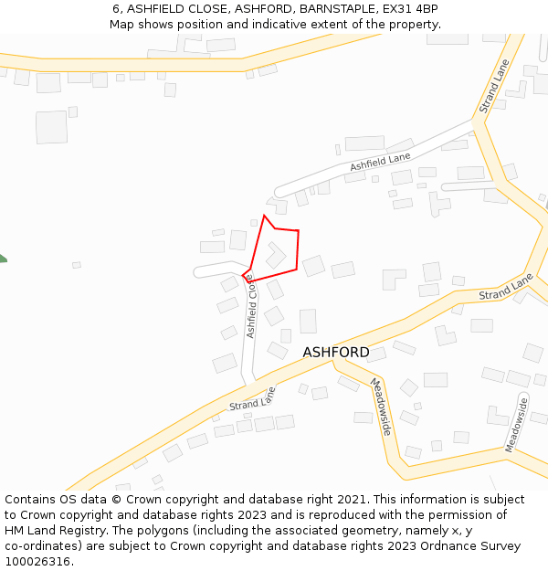 6, ASHFIELD CLOSE, ASHFORD, BARNSTAPLE, EX31 4BP: Location map and indicative extent of plot