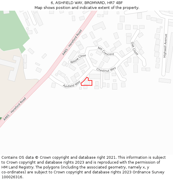 6, ASHFIELD WAY, BROMYARD, HR7 4BF: Location map and indicative extent of plot