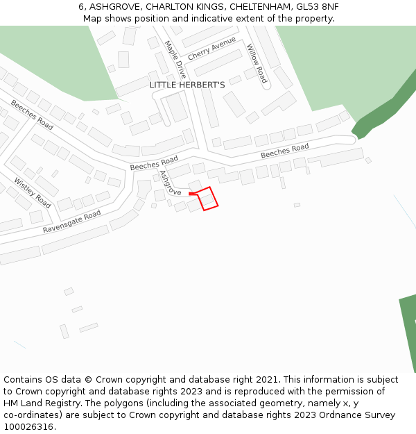 6, ASHGROVE, CHARLTON KINGS, CHELTENHAM, GL53 8NF: Location map and indicative extent of plot