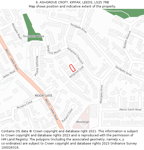 6, ASHGROVE CROFT, KIPPAX, LEEDS, LS25 7RB: Location map and indicative extent of plot