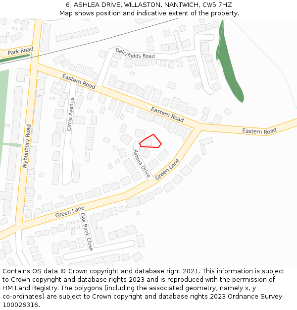 6, ASHLEA DRIVE, WILLASTON, NANTWICH, CW5 7HZ: Location map and indicative extent of plot
