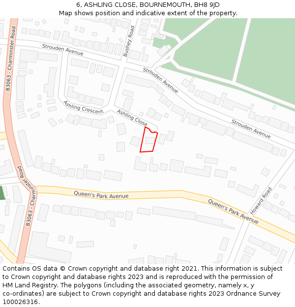 6, ASHLING CLOSE, BOURNEMOUTH, BH8 9JD: Location map and indicative extent of plot