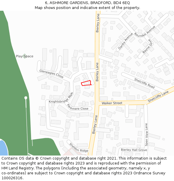 6, ASHMORE GARDENS, BRADFORD, BD4 6EQ: Location map and indicative extent of plot