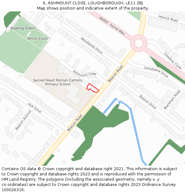 6, ASHMOUNT CLOSE, LOUGHBOROUGH, LE11 2BJ: Location map and indicative extent of plot