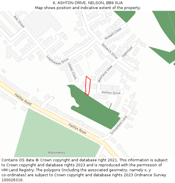 6, ASHTON DRIVE, NELSON, BB9 0UA: Location map and indicative extent of plot