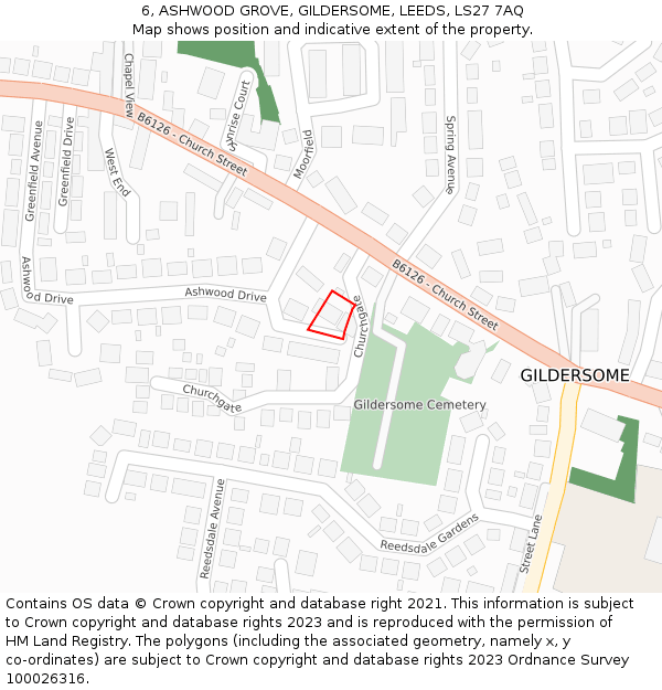 6, ASHWOOD GROVE, GILDERSOME, LEEDS, LS27 7AQ: Location map and indicative extent of plot