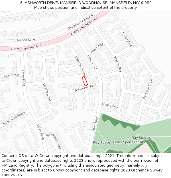 6, ASHWORTH DRIVE, MANSFIELD WOODHOUSE, MANSFIELD, NG19 9SP: Location map and indicative extent of plot