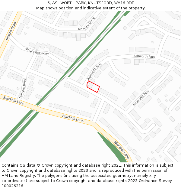 6, ASHWORTH PARK, KNUTSFORD, WA16 9DE: Location map and indicative extent of plot