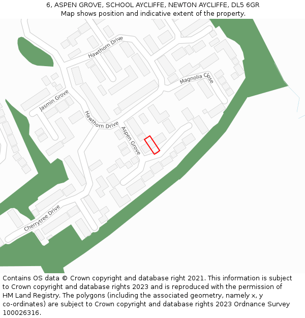 6, ASPEN GROVE, SCHOOL AYCLIFFE, NEWTON AYCLIFFE, DL5 6GR: Location map and indicative extent of plot