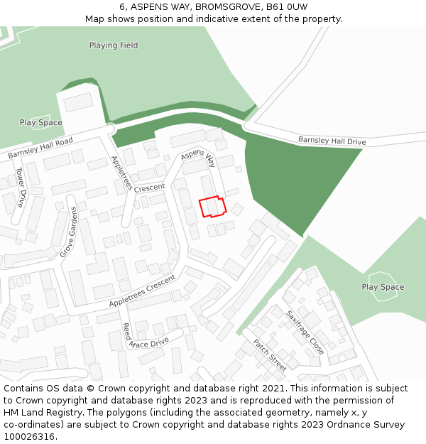 6, ASPENS WAY, BROMSGROVE, B61 0UW: Location map and indicative extent of plot