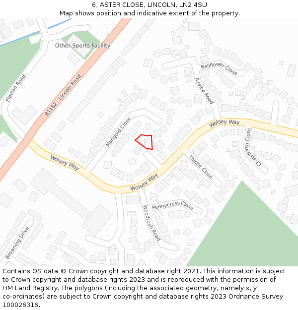 6, ASTER CLOSE, LINCOLN, LN2 4SU: Location map and indicative extent of plot