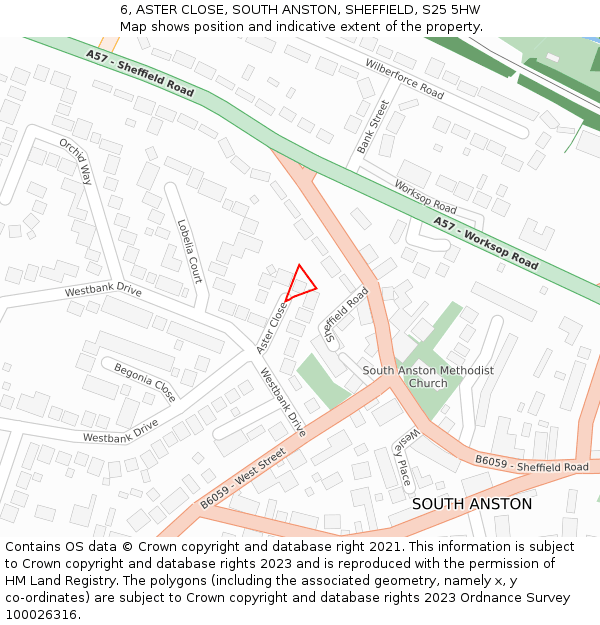 6, ASTER CLOSE, SOUTH ANSTON, SHEFFIELD, S25 5HW: Location map and indicative extent of plot