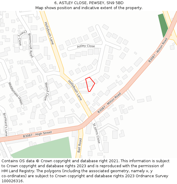 6, ASTLEY CLOSE, PEWSEY, SN9 5BD: Location map and indicative extent of plot