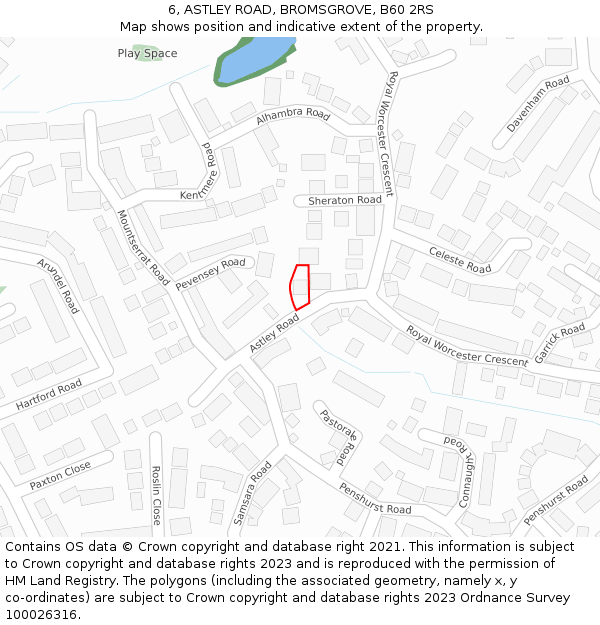 6, ASTLEY ROAD, BROMSGROVE, B60 2RS: Location map and indicative extent of plot