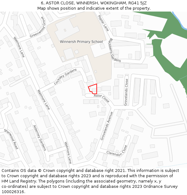 6, ASTOR CLOSE, WINNERSH, WOKINGHAM, RG41 5JZ: Location map and indicative extent of plot