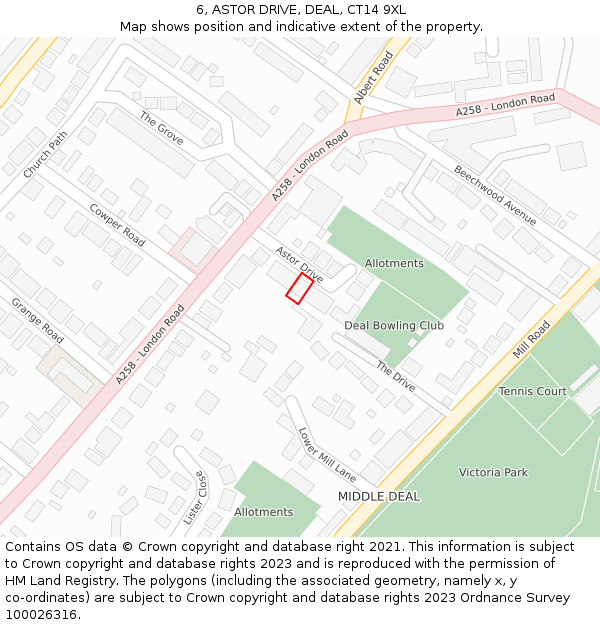 6, ASTOR DRIVE, DEAL, CT14 9XL: Location map and indicative extent of plot