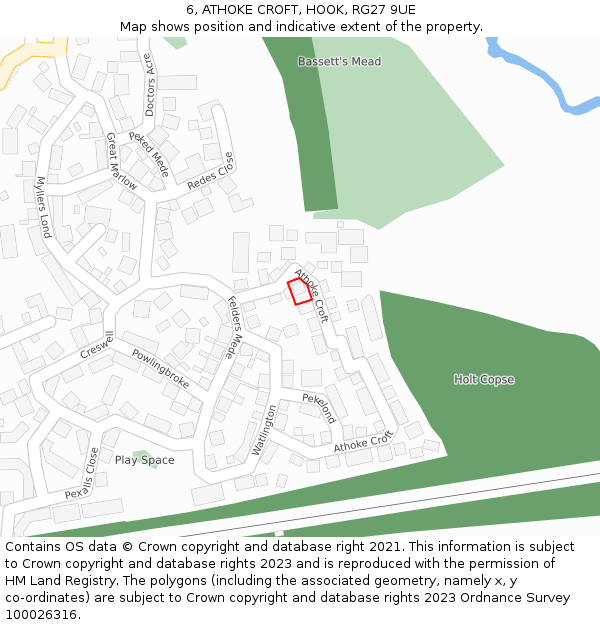 6, ATHOKE CROFT, HOOK, RG27 9UE: Location map and indicative extent of plot