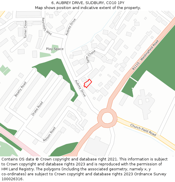 6, AUBREY DRIVE, SUDBURY, CO10 1PY: Location map and indicative extent of plot