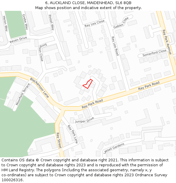 6, AUCKLAND CLOSE, MAIDENHEAD, SL6 8QB: Location map and indicative extent of plot