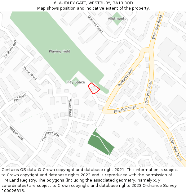 6, AUDLEY GATE, WESTBURY, BA13 3QD: Location map and indicative extent of plot