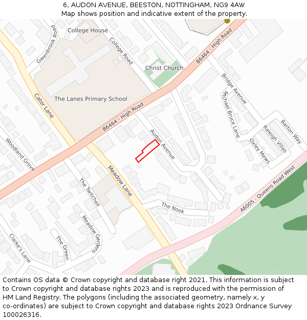 6, AUDON AVENUE, BEESTON, NOTTINGHAM, NG9 4AW: Location map and indicative extent of plot