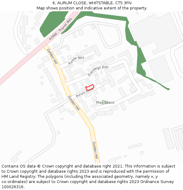 6, AURUM CLOSE, WHITSTABLE, CT5 3FN: Location map and indicative extent of plot