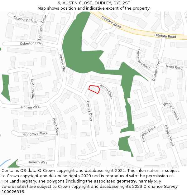 6, AUSTIN CLOSE, DUDLEY, DY1 2ST: Location map and indicative extent of plot