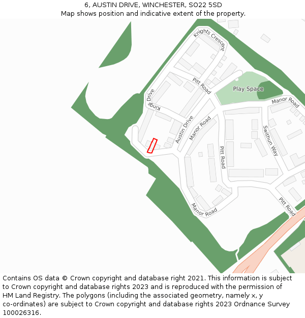6, AUSTIN DRIVE, WINCHESTER, SO22 5SD: Location map and indicative extent of plot
