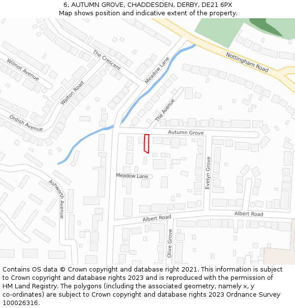 6, AUTUMN GROVE, CHADDESDEN, DERBY, DE21 6PX: Location map and indicative extent of plot