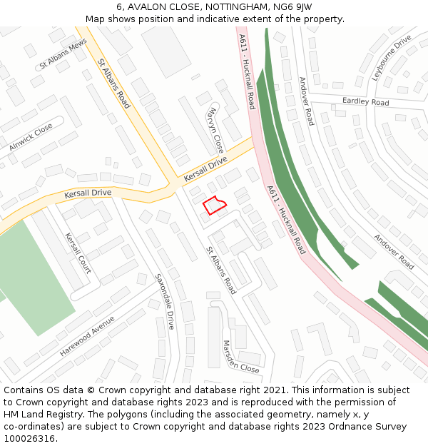 6, AVALON CLOSE, NOTTINGHAM, NG6 9JW: Location map and indicative extent of plot