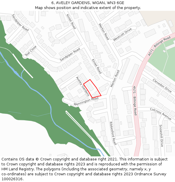 6, AVELEY GARDENS, WIGAN, WN3 6GE: Location map and indicative extent of plot