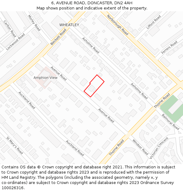 6, AVENUE ROAD, DONCASTER, DN2 4AH: Location map and indicative extent of plot