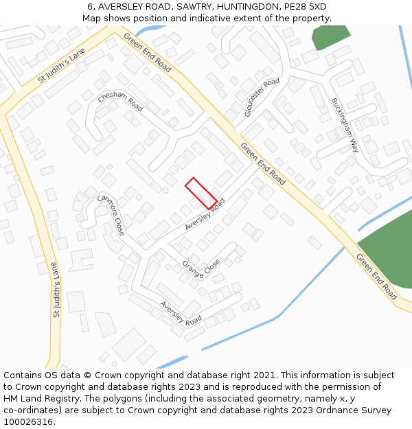 6, AVERSLEY ROAD, SAWTRY, HUNTINGDON, PE28 5XD: Location map and indicative extent of plot