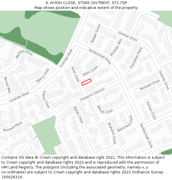 6, AVION CLOSE, STOKE-ON-TRENT, ST3 7QP: Location map and indicative extent of plot