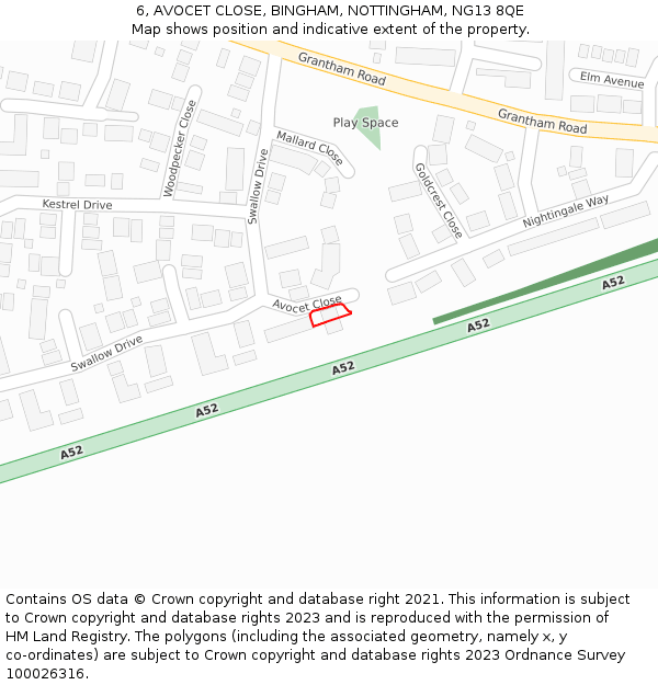 6, AVOCET CLOSE, BINGHAM, NOTTINGHAM, NG13 8QE: Location map and indicative extent of plot