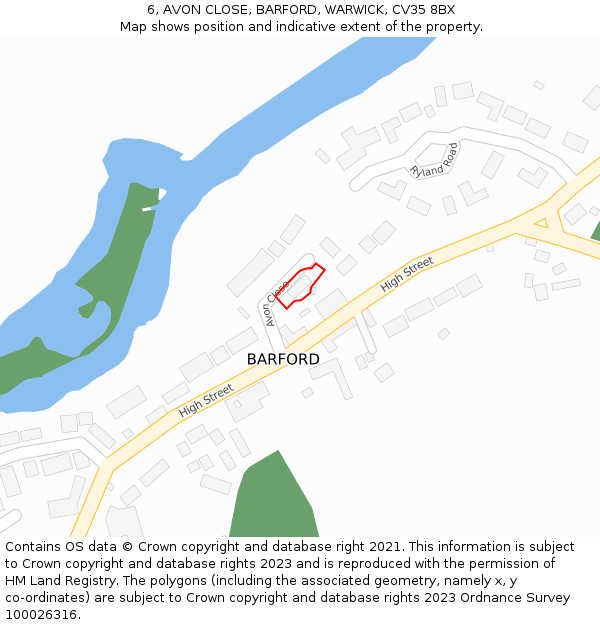 6, AVON CLOSE, BARFORD, WARWICK, CV35 8BX: Location map and indicative extent of plot