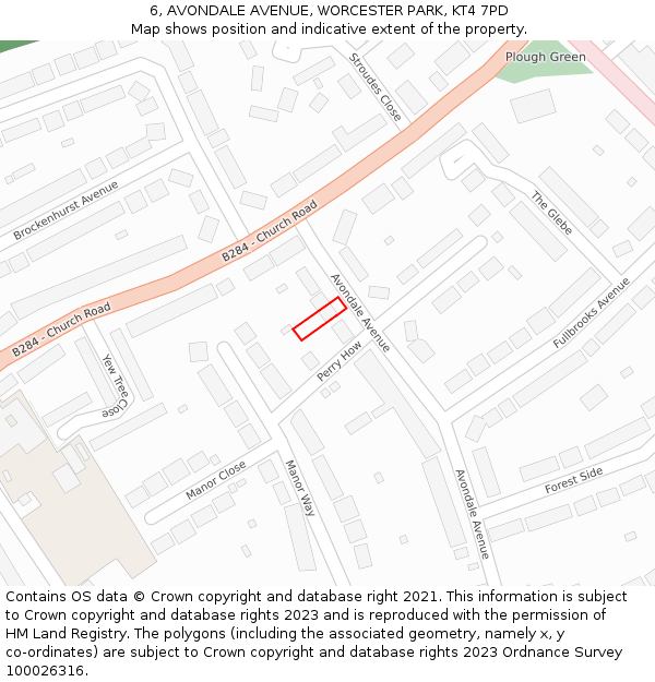 6, AVONDALE AVENUE, WORCESTER PARK, KT4 7PD: Location map and indicative extent of plot
