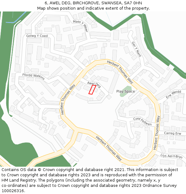 6, AWEL DEG, BIRCHGROVE, SWANSEA, SA7 0HN: Location map and indicative extent of plot