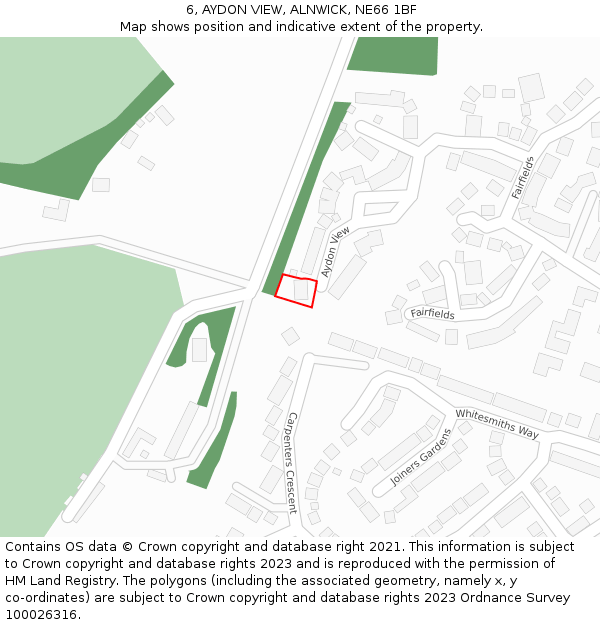 6, AYDON VIEW, ALNWICK, NE66 1BF: Location map and indicative extent of plot