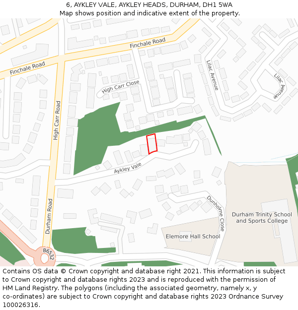 6, AYKLEY VALE, AYKLEY HEADS, DURHAM, DH1 5WA: Location map and indicative extent of plot