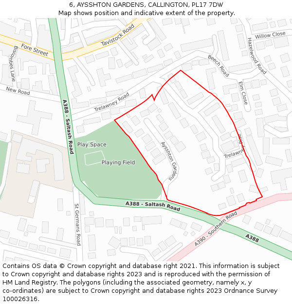 6, AYSSHTON GARDENS, CALLINGTON, PL17 7DW: Location map and indicative extent of plot