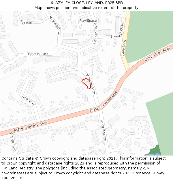 6, AZALEA CLOSE, LEYLAND, PR25 5RB: Location map and indicative extent of plot